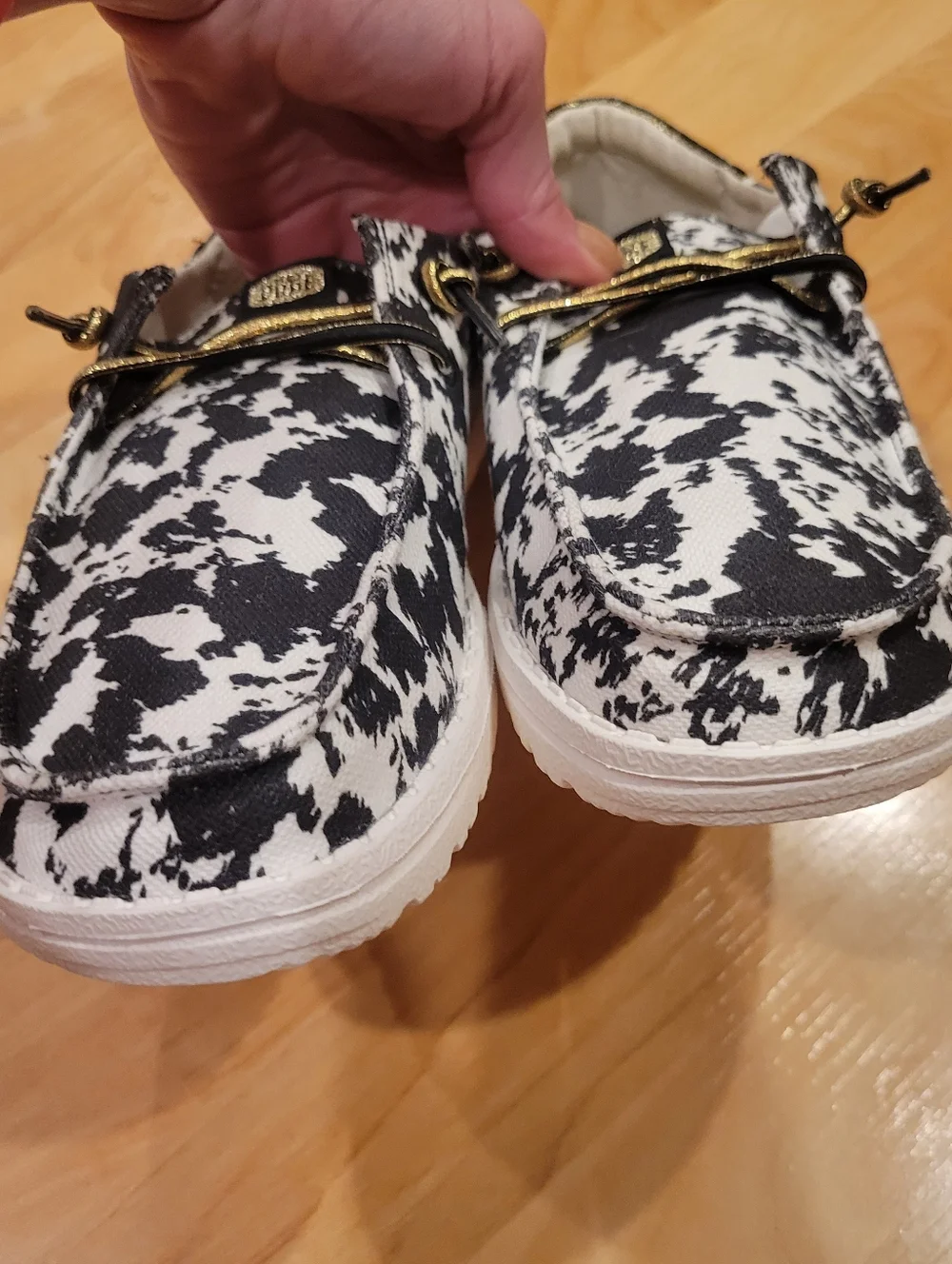 Hey Dude Wendy Funk Cowgirl White Black Cow Print Gold Size 7 - Picture 7 of 15